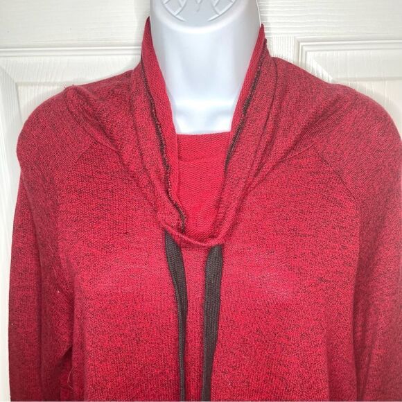 Bass Marled Drawstring Cowlneck Knit Dress Red Black M - Picture 3 of 11